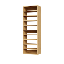 Natural oak shoe shelving with 10 straight shelves for sneakers.
