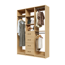Natural Oak Ultimate closet organizer 60 inch with drawers, shelving and space-saving long hanging storage