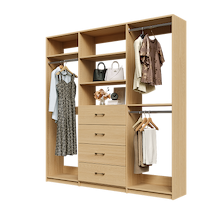 Natural Oak Ultimate closet organizer 81 inch with drawers, shelving and full-length hanging storage