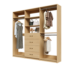 Natural Oak Ultimate closet organizer 90 inch with drawers, shelving and high-capacity long hanging storage