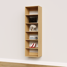 Natural oak 19.5 inch closet organizer for a kids' room closet.