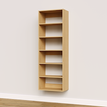 Natural oak 22.5 inch shelf tower for high-end master bedroom storage.