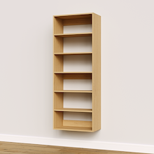 Natural oak 25.5 inch shelf tower used in a modular closet system.