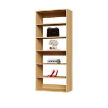 Natural oak 28.5 inch closet shelving for streamlined bedroom storage.