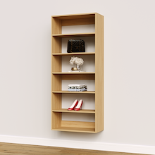 Natural oak 28.5 inch wardrobe organizer for a walk-in closet.