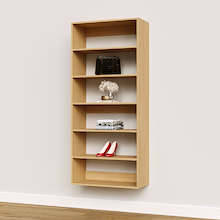 Natural oak 30 inch wardrobe shelving in a master suite.