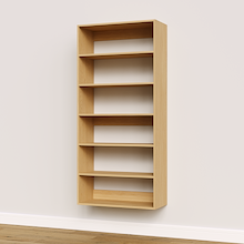Natural oak 31.5 inch shelf tower for a custom built-in luxury wardrobe look.