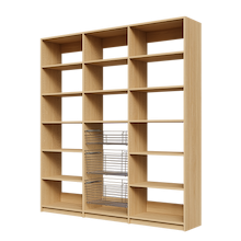 Three sliding wire baskets featured in a 78 inch natural oak pantry.