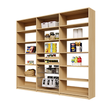 Natural Oak 96 inch classic pantry kit with two wood pull-out drawers and two pull-out wire baskets.