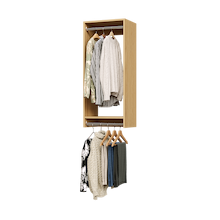 18 inch double hanging closet in natural oak with pants for compact bedrooms.