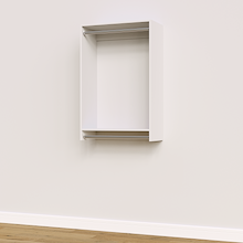 28.5 inch double hanging closet in white, built-in for permanent storage.