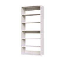 White 30 inch shelf tower for seasonal clothing in a closet.