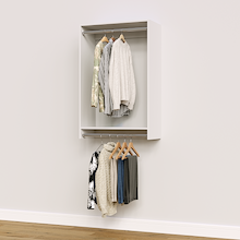 28.5 inch double hanging closet in white for shared bedrooms.