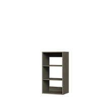 Grey closet shelf unit for space-saving storage in small closets.