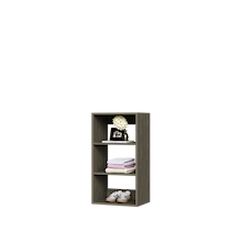 Grey closet shelf tower with 3 tiers for wardrobe storage.