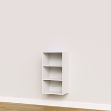 White built-in closet shelves for custom wardrobe storage.
