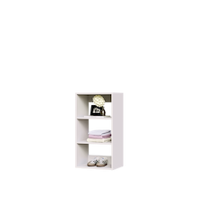 White closet shelves with 3 tiers for wardrobe storage and jewelry display.