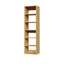 Natural oak 18 inch closet organizer for a narrow bedroom closet.
