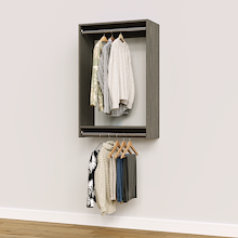 28.5 inch double hanging closet in grey for apartment bedrooms.