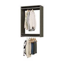30 inch double hanging closet in grey with suits for formal wear.