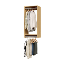 19.5 inch double hanging closet in natural oak with suits for professional wardrobes.