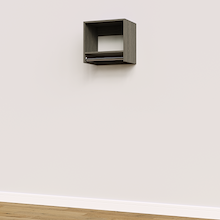Grey 18 inch tall hanging closet system with adjustable modular storage.
