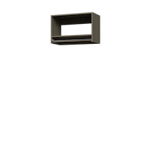 Grey 27 inch tall hanging closet for trench coats and gowns.