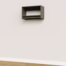 Grey 28.5 inch tall hanging closet system with adjustable modular storage.