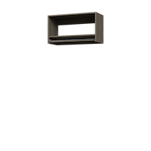 Grey 31.5 inch tall hanging closet for winter jackets and robes.