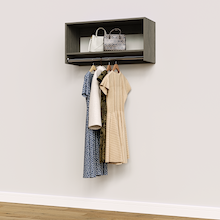 Grey 36 inch tall hanging closet organizer for built-in wardrobe systems.