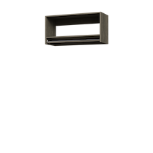 Grey 36 inch tall hanging closet for suit and robe hanging.