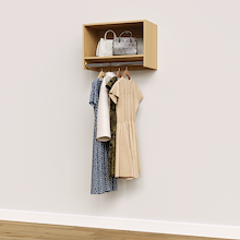 Natural Oak 25.5 inch tall hanging closet organizer for reach-in wardrobe systems.