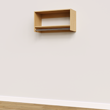 Natural Oak 33 inch tall hanging closet system with custom closet organization.