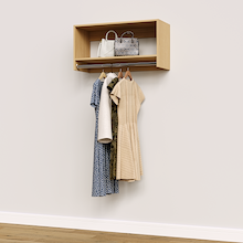 Natural Oak 34.5 inch tall hanging closet organizer for reach-in wardrobe systems.