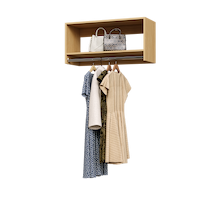 Natural Oak 36 inch tall hanging closet organizer for outerwear storage.