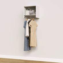 White 19.5 inch tall hanging closet organizer for modular wardrobe systems.