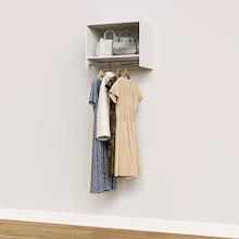 White 22.5 inch tall hanging closet organizer for walk-in wardrobe systems.