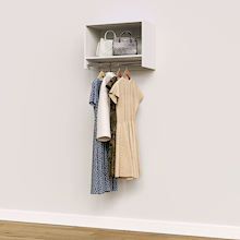 White 24 inch tall hanging closet organizer for reach-in closet systems.
