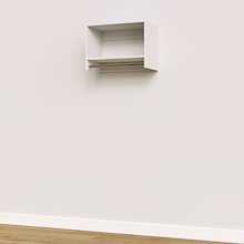 White 24 inch tall hanging closet system with space-saving vertical storage.