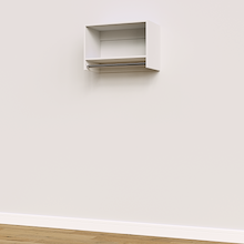 White 25.5 inch tall hanging closet system with vertical hanging storage.