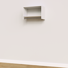 White 27 inch tall hanging closet system with vertical hanging storage.