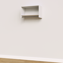 White 28.5 inch tall hanging closet system with space-saving vertical storage.