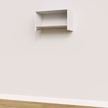White 30 inch tall hanging closet system with vertical hanging storage.