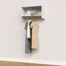White 31.5 inch tall hanging closet organizer for large walk-in closets.