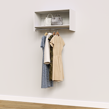 White 33 inch tall hanging closet organizer for master walk-in wardrobes.