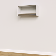 White 33 inch tall hanging closet system with vertical hanging storage.