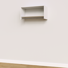 White 34.5 inch tall hanging closet system with space-saving vertical storage.