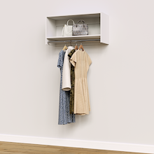 White 36 inch tall hanging closet organizer for large walk-in wardrobes.
