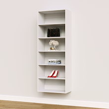 White 25.5 inch walk-in wardrobe shelf tower for a dressing room.