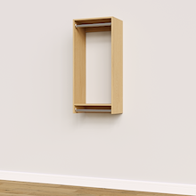 19.5 inch double hanging closet in natural oak, wall anchored for slim closets.
